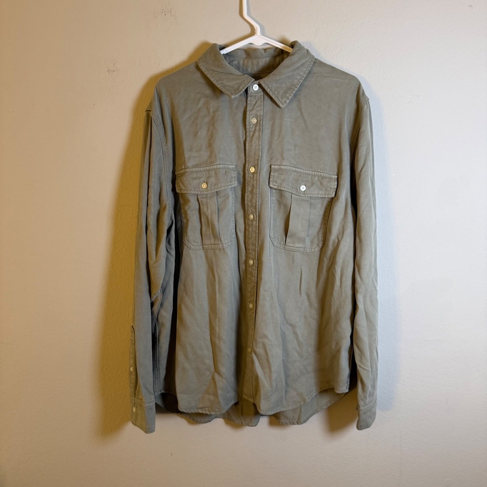 Everlane Mens Utility Shirt Sage Green Tencel Lyocell Twill Button Down Large‎